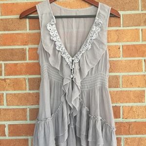 Oak Flowy Ruffled Sleeveless Top